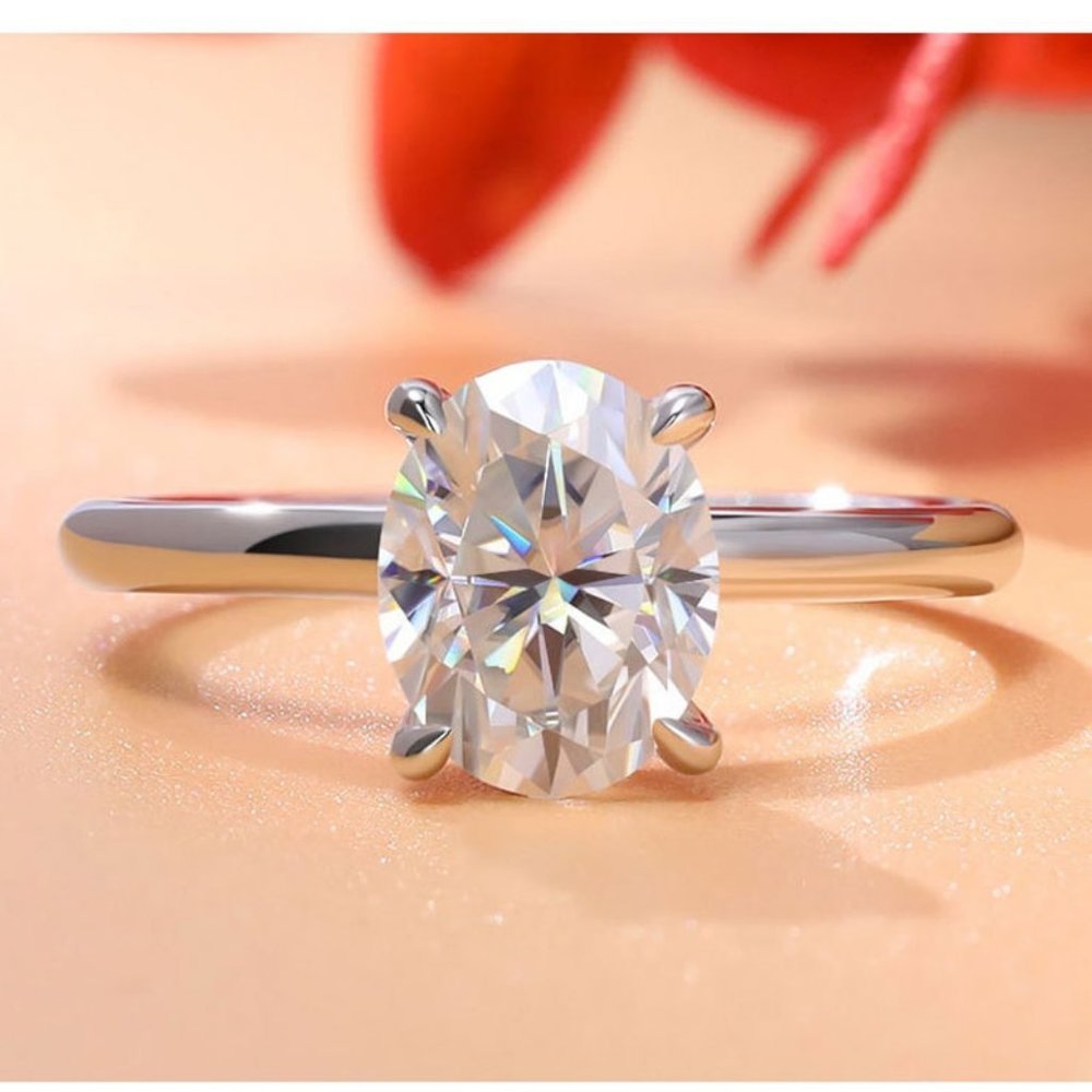 Certified 2ct. t.w. Moissanite Diamond Oval Hidden Halo Engagement Ring NEW - Picture 9 of 14